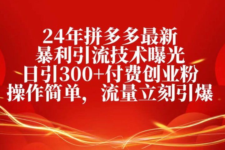 24年拼多多最新暴利引流技术曝光，日引300+付费创业粉，操作简单副业基地_极客搞钱_中创网_福缘网_冒泡网_资源整合平台副业基地