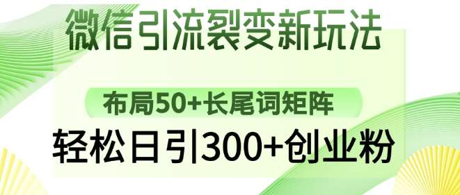 微信引流裂变新玩法：布局50+长尾词矩阵，轻松日引300+创业粉副业基地_极客搞钱_中创网_福缘网_冒泡网_资源整合平台副业基地