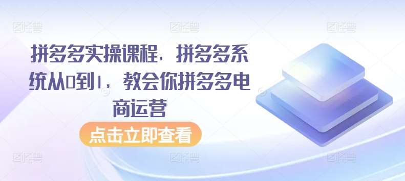 拼多多实操课程，拼多多系统从0到1，教会你拼多多电商运营副业基地_极客搞钱_中创网_福缘网_冒泡网_资源整合平台副业基地