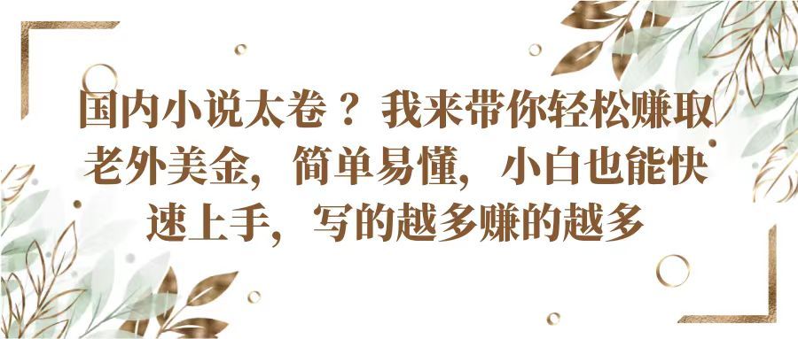 国内小说太卷 ？我来带你轻松赚取老外美金简单易懂，小白也能快速上手写的越多赚的多副业基地_极客搞钱_中创网_福缘网_冒泡网_资源整合平台副业基地