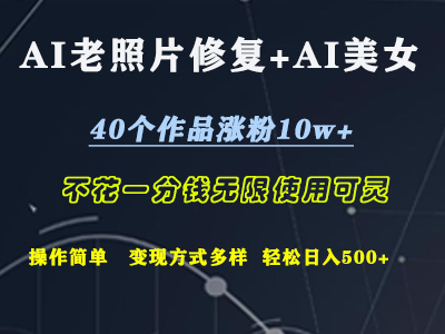 AI老照片修复+AI美女玩发  40个作品涨粉10w+  不花一分钱使用可灵  操作简单  变现方式多样话   轻松日去500+副业基地_极客搞钱_中创网_福缘网_冒泡网_资源整合平台副业基地