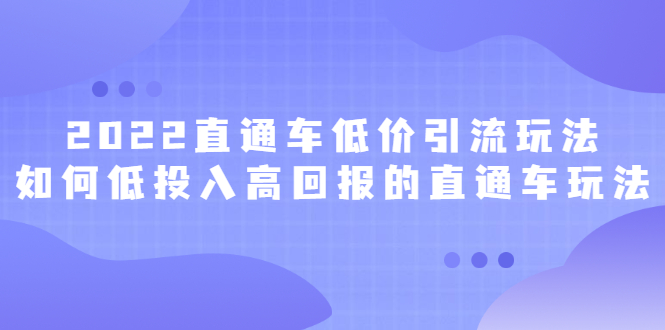 2022直通车低价引流玩法，教大家如何低投入高回报的直通车玩法副业基地_极客搞钱_中创网_福缘网_冒泡网_资源整合平台副业基地