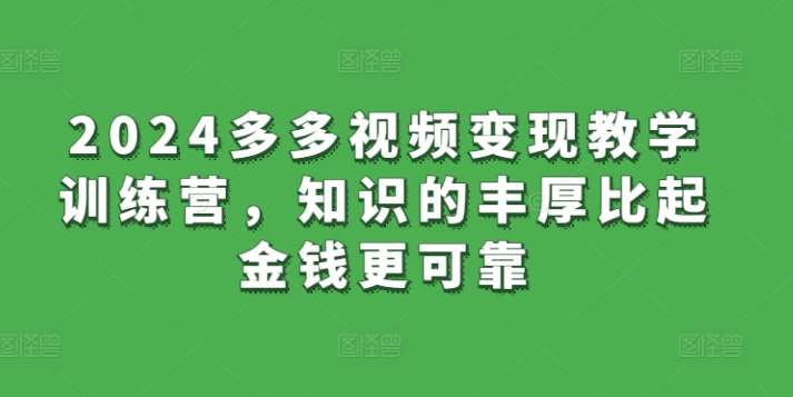 2024多多视频变现教学训练营，知识的丰厚比起金钱更可靠副业基地_极客搞钱_中创网_福缘网_冒泡网_资源整合平台副业基地