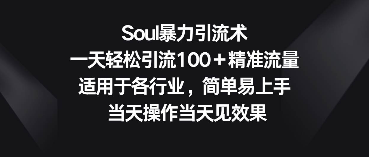 Soul暴力引流术，一天轻松引流100＋精准流量，适用于各行业，简单易上手！副业基地_极客搞钱_中创网_福缘网_冒泡网_资源整合平台副业基地