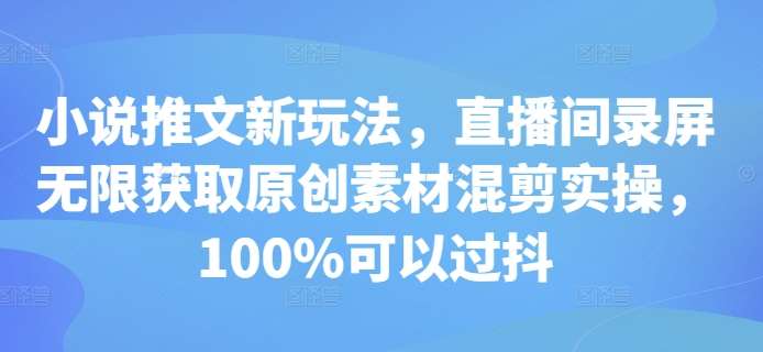 小说推文新玩法，直播间录屏无限获取原创素材混剪实操，100%可以过抖副业基地_极客搞钱_中创网_福缘网_冒泡网_资源整合平台副业基地