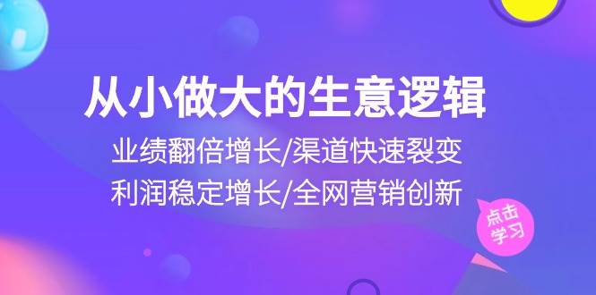 从小做大生意逻辑：业绩翻倍增长/渠道快速裂变/利润稳定增长/全网营销创新副业基地_极客搞钱_中创网_福缘网_冒泡网_资源整合平台副业基地