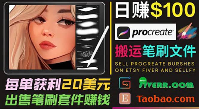 搬运出售Procreate笔刷文件赚钱，每单20美元，轻松日赚100美元副业基地_极客搞钱_中创网_福缘网_冒泡网_资源整合平台副业基地