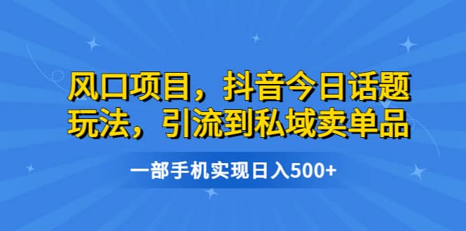 风口项目，抖音今日话题玩法，引流到私域卖单品，一部手机实现日入500+副业基地_极客搞钱_中创网_福缘网_冒泡网_资源整合平台副业基地