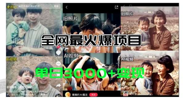 全网爆火的AI让老照片动起来教程，蹭热点日赚3k+，内含免费工具一键可生成【揭秘】副业基地_极客搞钱_中创网_福缘网_冒泡网_资源整合平台副业基地