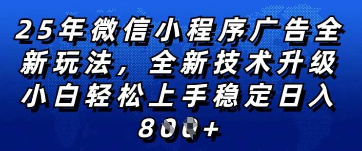 2025年微信小程序全新玩法纯小白易上手，稳定日入多张，技术全新升级，全网首发【揭秘】副业基地_极客搞钱_中创网_福缘网_冒泡网_资源整合平台副业基地