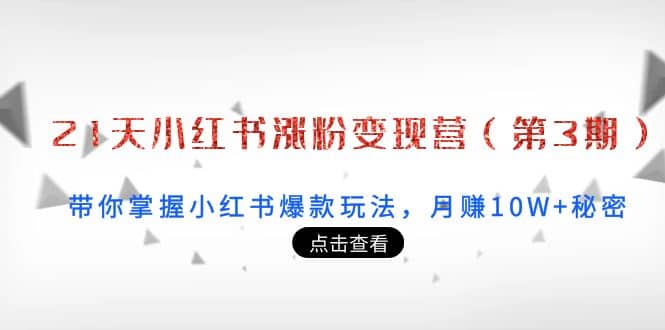 21天小红书涨粉变现营（第3期）：带你掌握小红书爆款玩法，月赚10W+秘密副业基地_极客搞钱_中创网_福缘网_冒泡网_资源整合平台副业基地