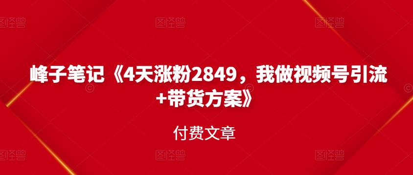 峰子笔记《4天涨粉2849，我做视频号引流+带货方案》付费文章副业基地_极客搞钱_中创网_福缘网_冒泡网_资源整合平台副业基地