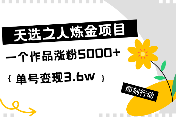 天选之人炼金项目，一个作品涨粉5000+，单号变现3.6w副业基地_极客搞钱_中创网_福缘网_冒泡网_资源整合平台副业基地