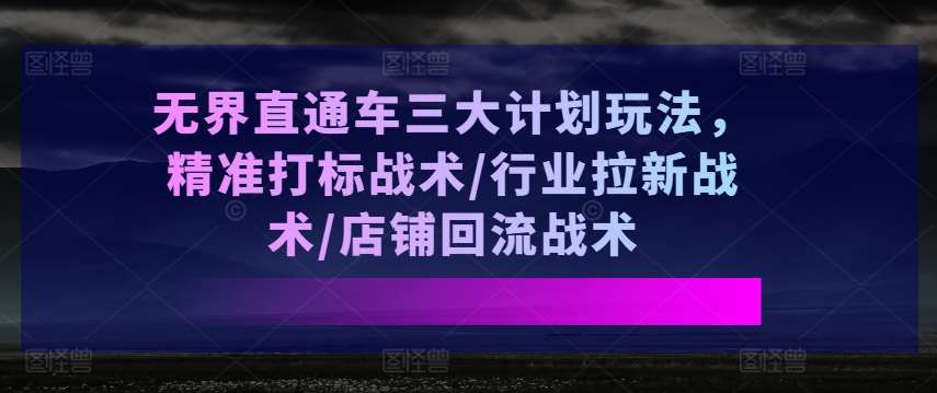 无界直通车三大计划玩法，精准打标战术/行业拉新战术/店铺回流战术副业基地_极客搞钱_中创网_福缘网_冒泡网_资源整合平台副业基地