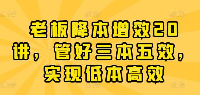 老板降本增效20讲，管好三本五效，实现低本高效副业基地_极客搞钱_中创网_福缘网_冒泡网_资源整合平台副业基地