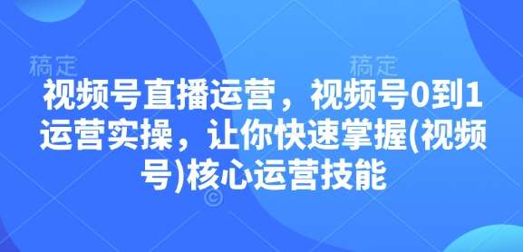 视频号直播运营，视频号0到1运营实操，让你快速掌握(视频号)核心运营技能副业基地_极客搞钱_中创网_福缘网_冒泡网_资源整合平台副业基地