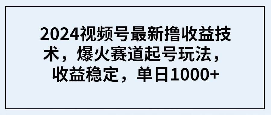 （9651期） 2024视频号最新撸收益技术，爆火赛道起号玩法，收益稳定，单日1000+副业基地_极客搞钱_中创网_福缘网_冒泡网_资源整合平台副业基地