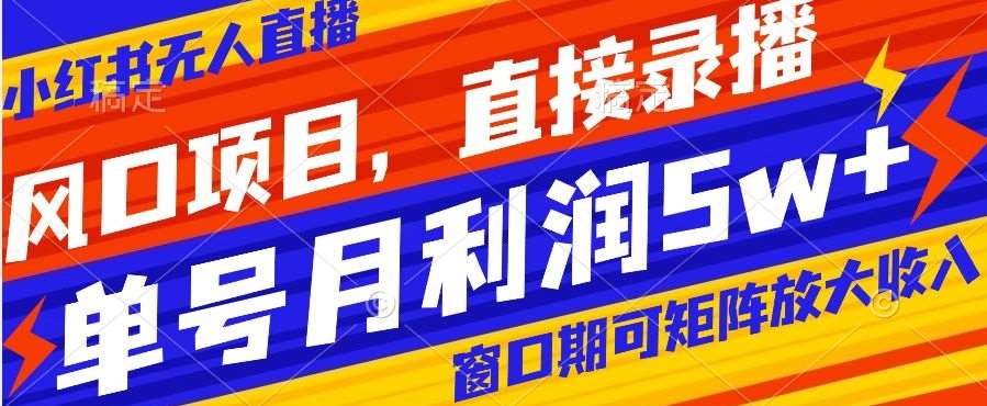 风口项目，小红书无人直播带货，直接录播，可矩阵，月入5w+【揭秘】副业基地_极客搞钱_中创网_福缘网_冒泡网_资源整合平台副业基地