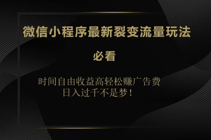 微信小程序最新裂变流量玩法，时间自由收益高轻松赚广告费，日入200-500+副业基地_极客搞钱_中创网_福缘网_冒泡网_资源整合平台副业基地