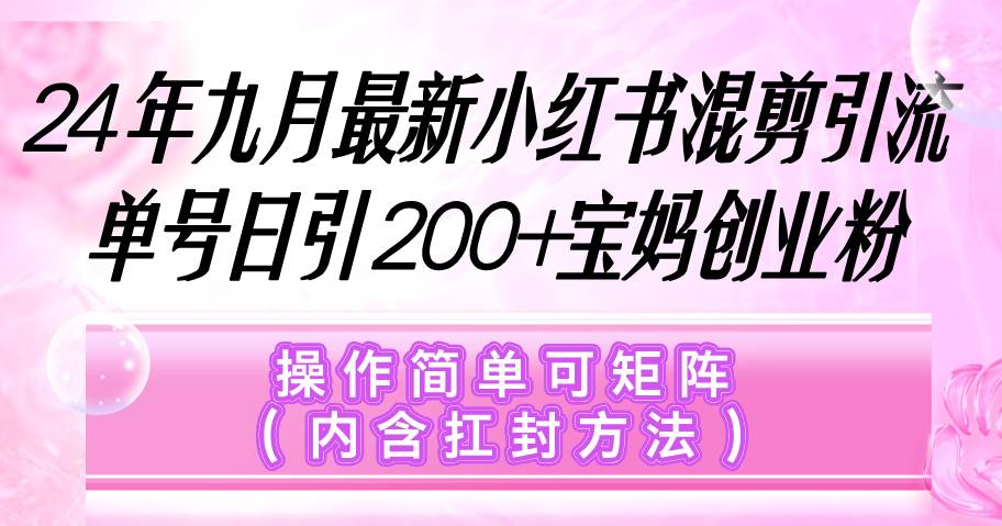 （12530期）小红书混剪引流，单号日引200+宝妈创业粉，操作简单可矩阵（内含扛封…副业基地_极客搞钱_中创网_福缘网_冒泡网_资源整合平台副业基地