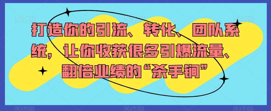 打造你的引流、转化、团队系统，让你收获很多引爆流量、翻倍业绩的“杀手锏”副业基地_极客搞钱_中创网_福缘网_冒泡网_资源整合平台副业基地