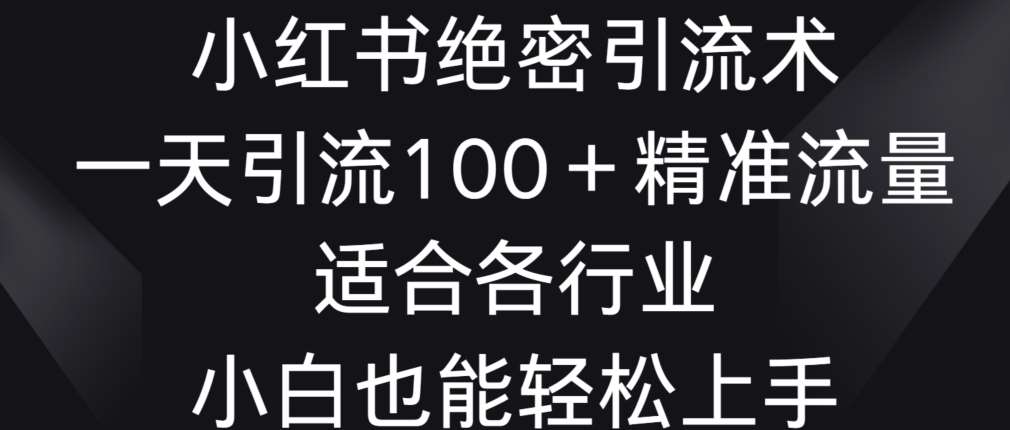 小红书绝密引流术，一天引流100+精准流量，适合各个行业，小白也能轻松上手【揭秘】副业基地_极客搞钱_中创网_福缘网_冒泡网_资源整合平台副业基地