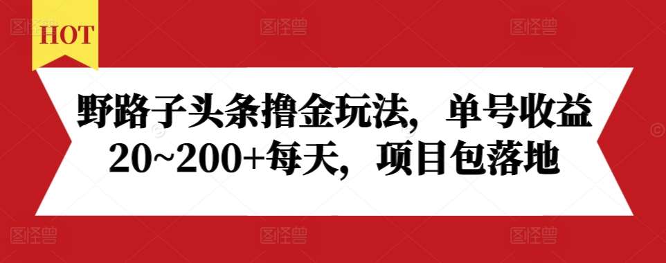 野路子头条撸金玩法，单号收益20~200+每天，项目包落地副业基地_极客搞钱_中创网_福缘网_冒泡网_资源整合平台副业基地