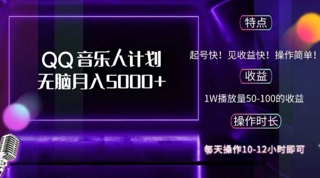 （12836期）2024 QQ音乐人计划，纯无脑操作，轻松月入5000+，可批量放大操作副业基地_极客搞钱_中创网_福缘网_冒泡网_资源整合平台副业基地