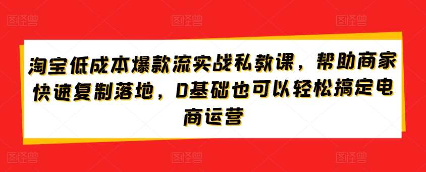 淘宝低成本爆款流实战私教课，帮助商家快速复制落地，0基础也可以轻松搞定电商运营副业基地_极客搞钱_中创网_福缘网_冒泡网_资源整合平台副业基地