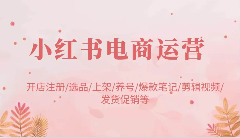 小红书电商运营：开店注册/选品/上架/养号/爆款笔记/剪辑视频/发货促销等副业基地_极客搞钱_中创网_福缘网_冒泡网_资源整合平台副业基地