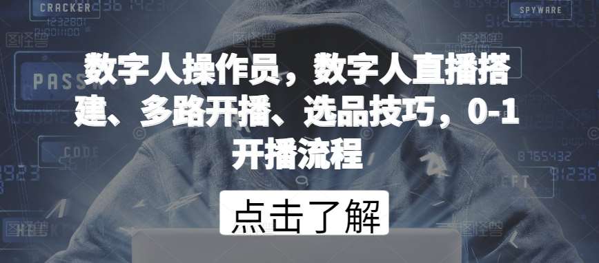 数字人操作员，数字人直播搭建、多路开播、选品技巧，0-1开播流程副业基地_极客搞钱_中创网_福缘网_冒泡网_资源整合平台副业基地