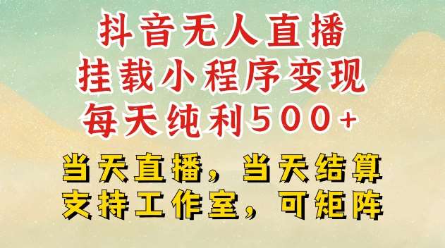 抖音无人直播挂载小程序变现每天纯利500+当天直播，当天结算支持工作室，可矩阵【揭秘】副业基地_极客搞钱_中创网_福缘网_冒泡网_资源整合平台副业基地