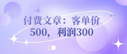 付费文章：客单价500，利润300副业基地_极客搞钱_中创网_福缘网_冒泡网_资源整合平台副业基地