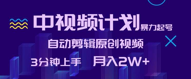 中视频计划暴力起号，自动剪辑原创视频，3分钟上手，月入2W+【揭秘】副业基地_极客搞钱_中创网_福缘网_冒泡网_资源整合平台副业基地