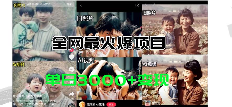 （11546期）全网爆火的AI让老照片动起来教程，蹭热点日赚3000+，内含免费工具一键…副业基地_极客搞钱_中创网_福缘网_冒泡网_资源整合平台副业基地