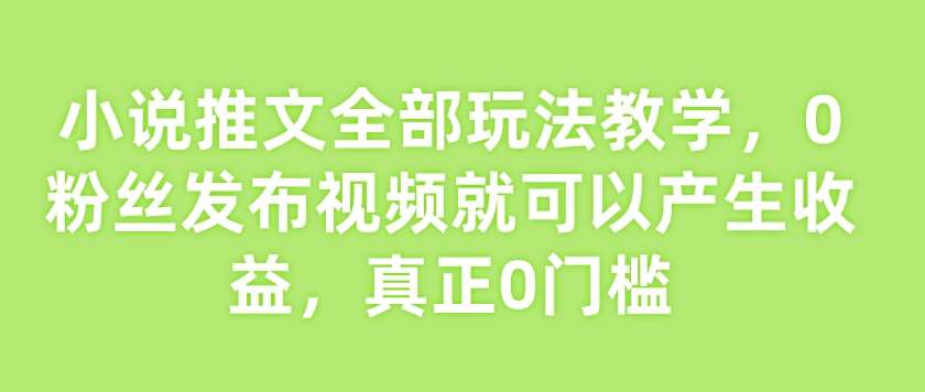 小说推文全部玩法教学，0粉丝发布视频就可以产生收益，真正0门槛副业基地_极客搞钱_中创网_福缘网_冒泡网_资源整合平台副业基地