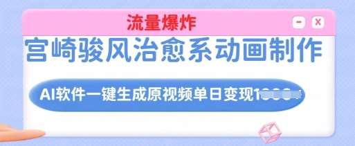 宫崎骏风治愈系动画制作，AI软件一键生成原创视频流量爆炸，单日变现多张，详细实操流程副业基地_极客搞钱_中创网_福缘网_冒泡网_资源整合平台副业基地