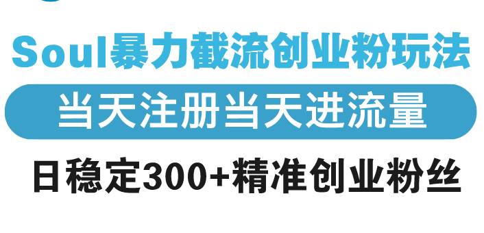 （13935期）Soul暴力截流创业粉玩法，当天注册当天进流量，日稳定300+精准创业粉丝副业基地_极客搞钱_中创网_福缘网_冒泡网_资源整合平台副业基地