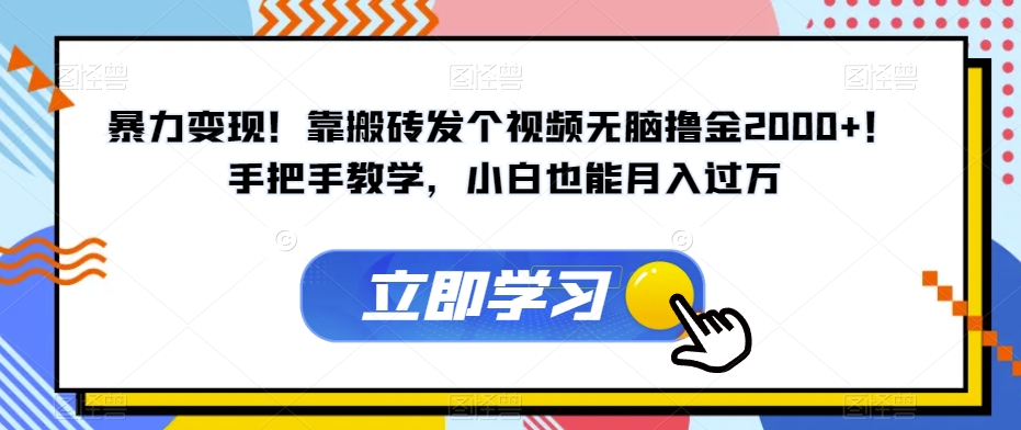 暴力变现！靠搬砖发个视频无脑撸金2000+！手把手教学，小白也能月入过万【揭秘】副业基地_极客搞钱_中创网_福缘网_冒泡网_资源整合平台副业基地