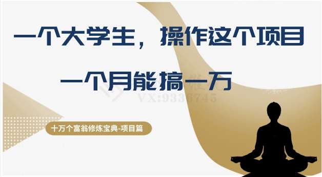 十万个富翁修炼宝典之4.一个大学生操作这个项目，一个月能搞一万副业基地_极客搞钱_中创网_福缘网_冒泡网_资源整合平台副业基地