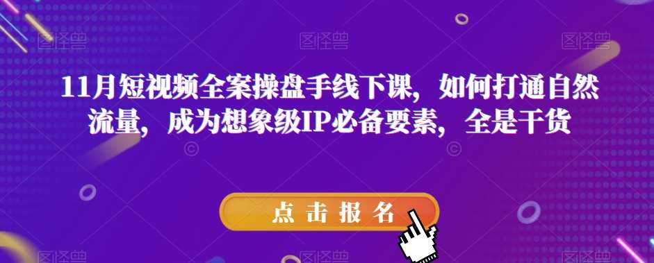 11月短视频全案操盘手线下课，如何打通自然流量，成为想象级IP必备要素，全是干货副业基地_极客搞钱_中创网_福缘网_冒泡网_资源整合平台副业基地