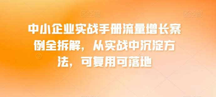 中小企业实战手册流量增长案例全拆解，从实战中沉淀方法，可复用可落地副业基地_极客搞钱_中创网_福缘网_冒泡网_资源整合平台副业基地
