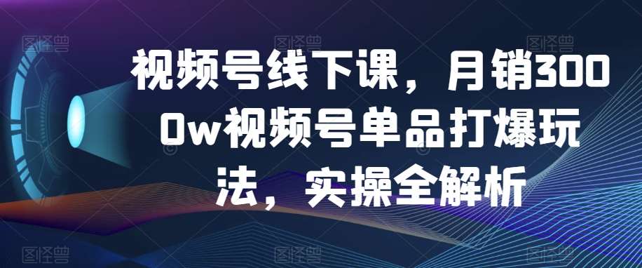 视频号线下课，月销3000w视频号单品打爆玩法，实操全解析副业基地_极客搞钱_中创网_福缘网_冒泡网_资源整合平台副业基地