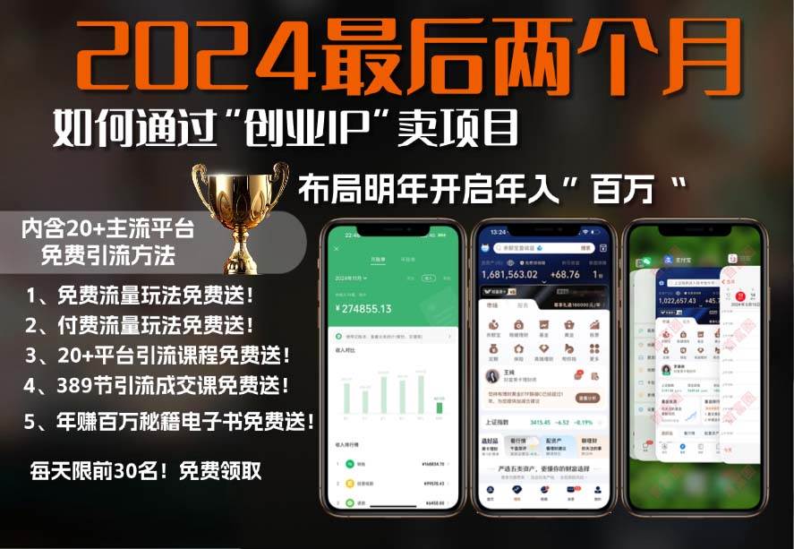 （13322期）2024最后两个月如何通过”创业IP“卖项目年入”百万“,创业IP+最强引流…副业基地_极客搞钱_中创网_福缘网_冒泡网_资源整合平台副业基地