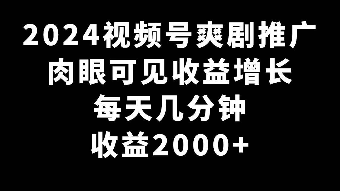 （9028期）2024视频号爽剧推广，肉眼可见的收益增长，每天几分钟收益2000+副业基地_极客搞钱_中创网_福缘网_冒泡网_资源整合平台副业基地