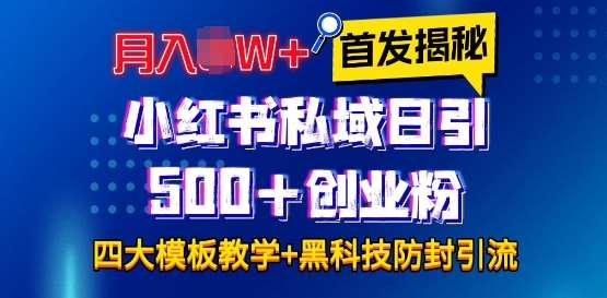 首发揭秘小红书私域日引500+创业粉四大模板，月入过W+全程干货!没有废话!保姆教程!副业基地_极客搞钱_中创网_福缘网_冒泡网_资源整合平台副业基地