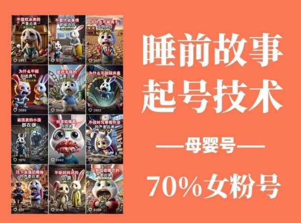 睡前故事起号技术，母婴号涨粉，70%女粉，百分百原创副业基地_极客搞钱_中创网_福缘网_冒泡网_资源整合平台副业基地