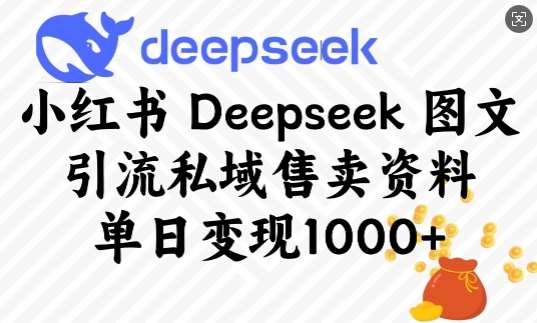小红书Deepseek图文引流私域售卖资料，单日变现多张副业基地_极客搞钱_中创网_福缘网_冒泡网_资源整合平台副业基地