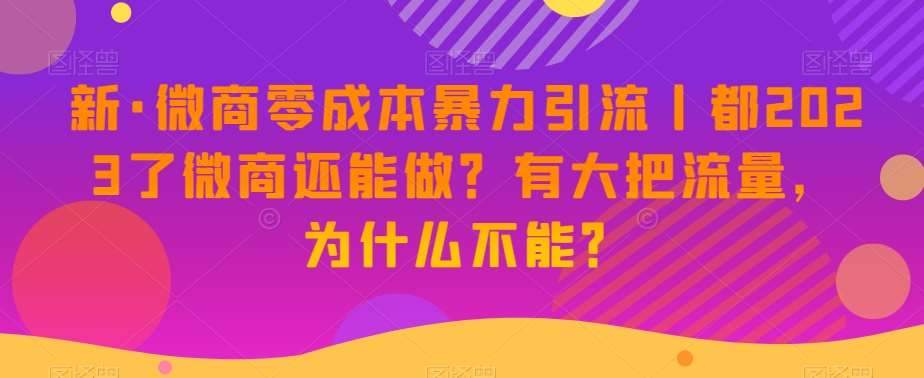 新·微商零成本暴力引流丨都2023了微商还能做？有大把流量，为什么不能？副业基地_极客搞钱_中创网_福缘网_冒泡网_资源整合平台副业基地