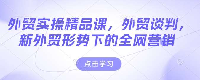 外贸实操精品课，外贸谈判，新外贸形势下的全网营销副业基地_极客搞钱_中创网_福缘网_冒泡网_资源整合平台副业基地